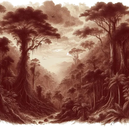 A drawing of a rainforest.
