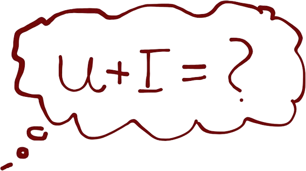 A drawing of the equation "I + u = ?".
