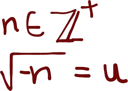 A drawing of the equation "sqrt(-n) = u for n in positive integers".