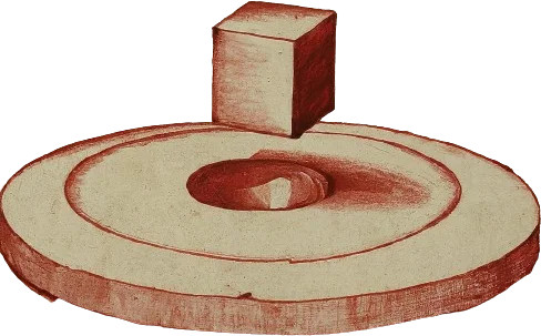 A drawing of a floating magnet on top of a superconductor.