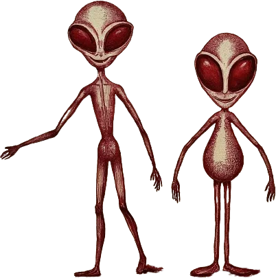 A drawing of two aliens.